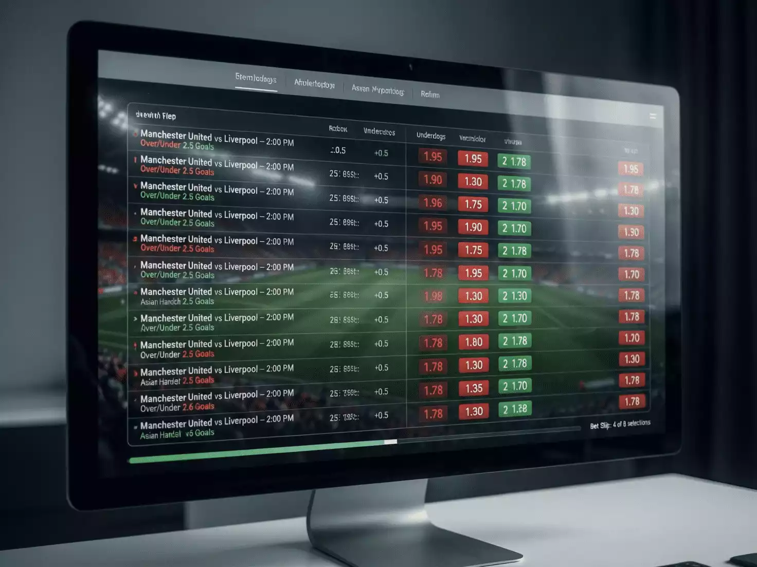 Pantalla de ordenador mostrando interfaz de plataforma de apuestas deportivas