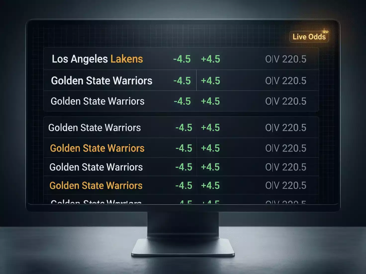 Pantalla mostrando l&iacute;neas de h&aacute;ndicap y spreads de partidos de baloncesto NBA