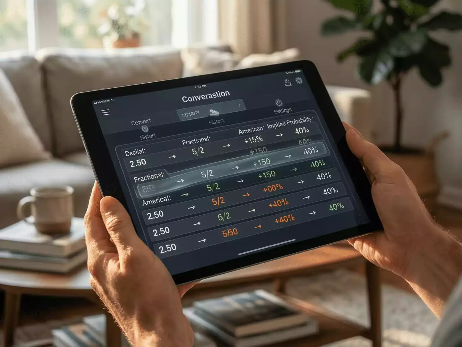 Persona usando tablet para consultar herramientas de conversi&oacute;n de cuotas en aplicaci&oacute;n