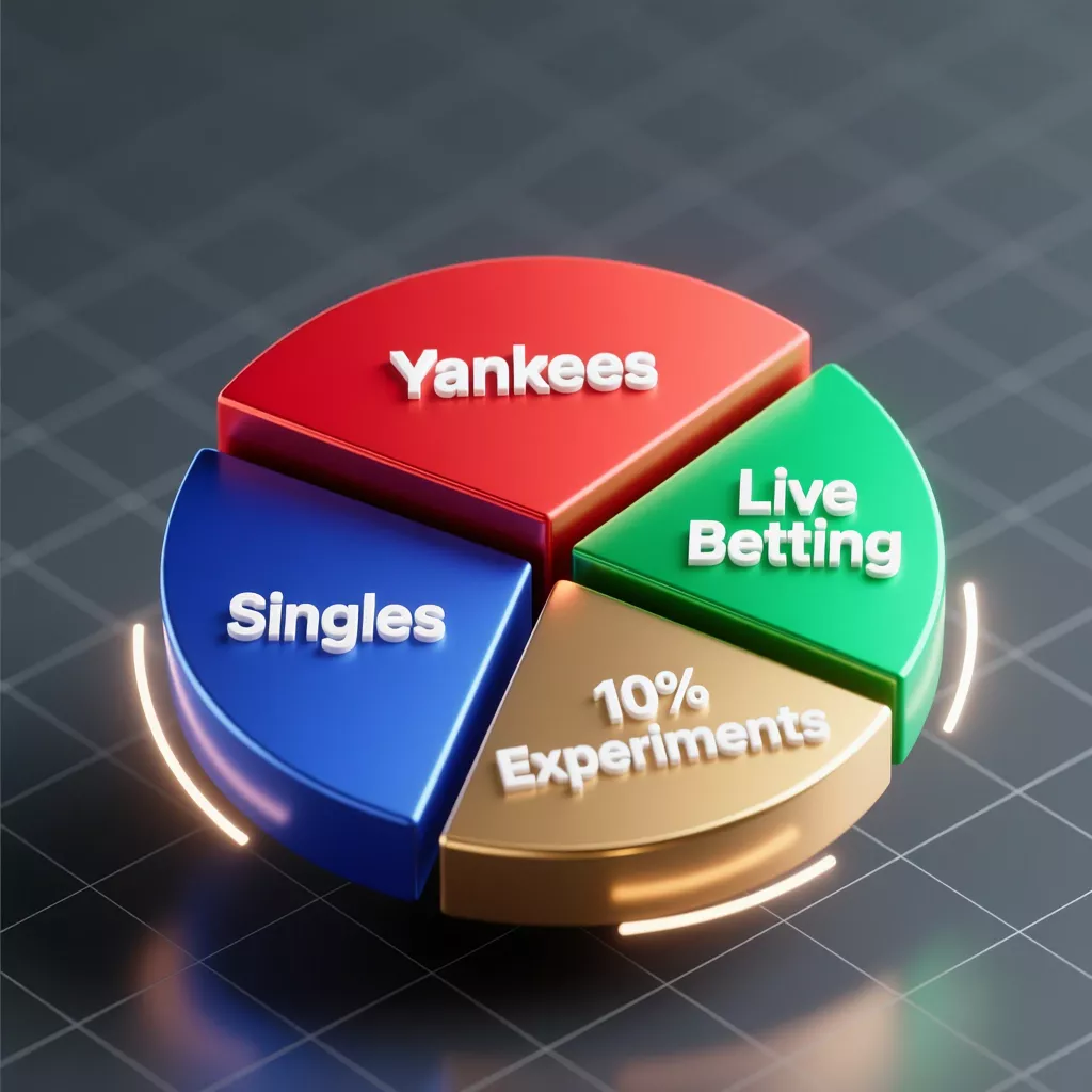 Gráfico circular mostrando distribución ideal del bankroll: 40% Yankees, 30% simples, 20% live, 10% experimentos