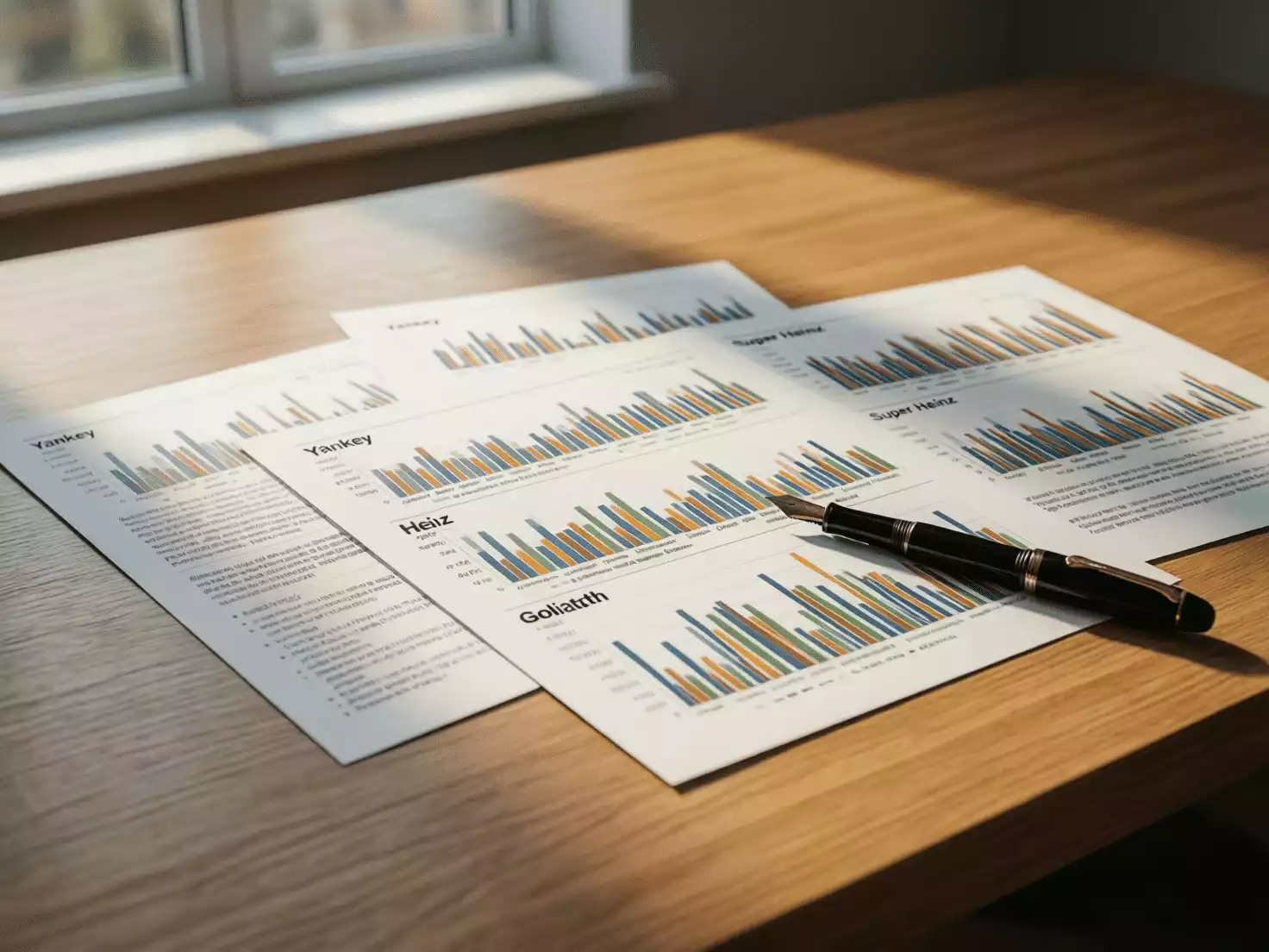 Mesa con documentos comparando diferentes sistemas de apuestas y sus caracter&iacute;sticas