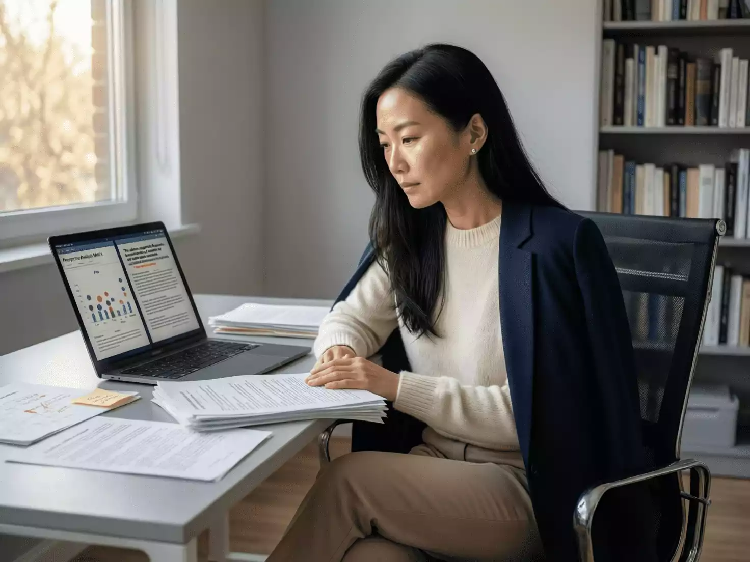 Persona analizando información de forma objetiva con diferentes fuentes