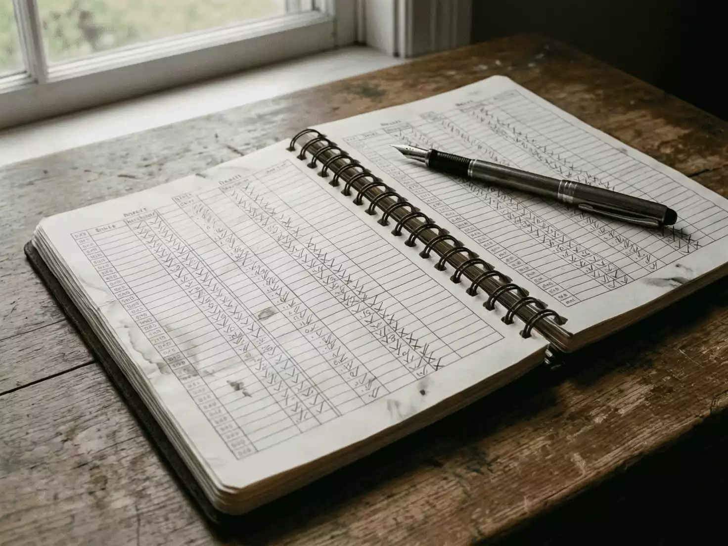 Cuaderno con anotaciones de seguimiento de apuestas y c&aacute;lculos de rendimiento